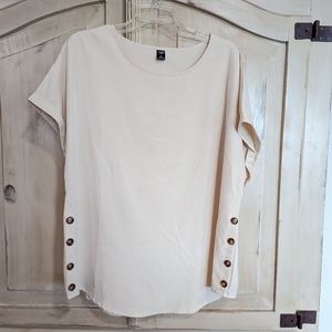 Shein Women's Plus 2XL Beige Tan Dolman Short Sleeve Blouse Buttons